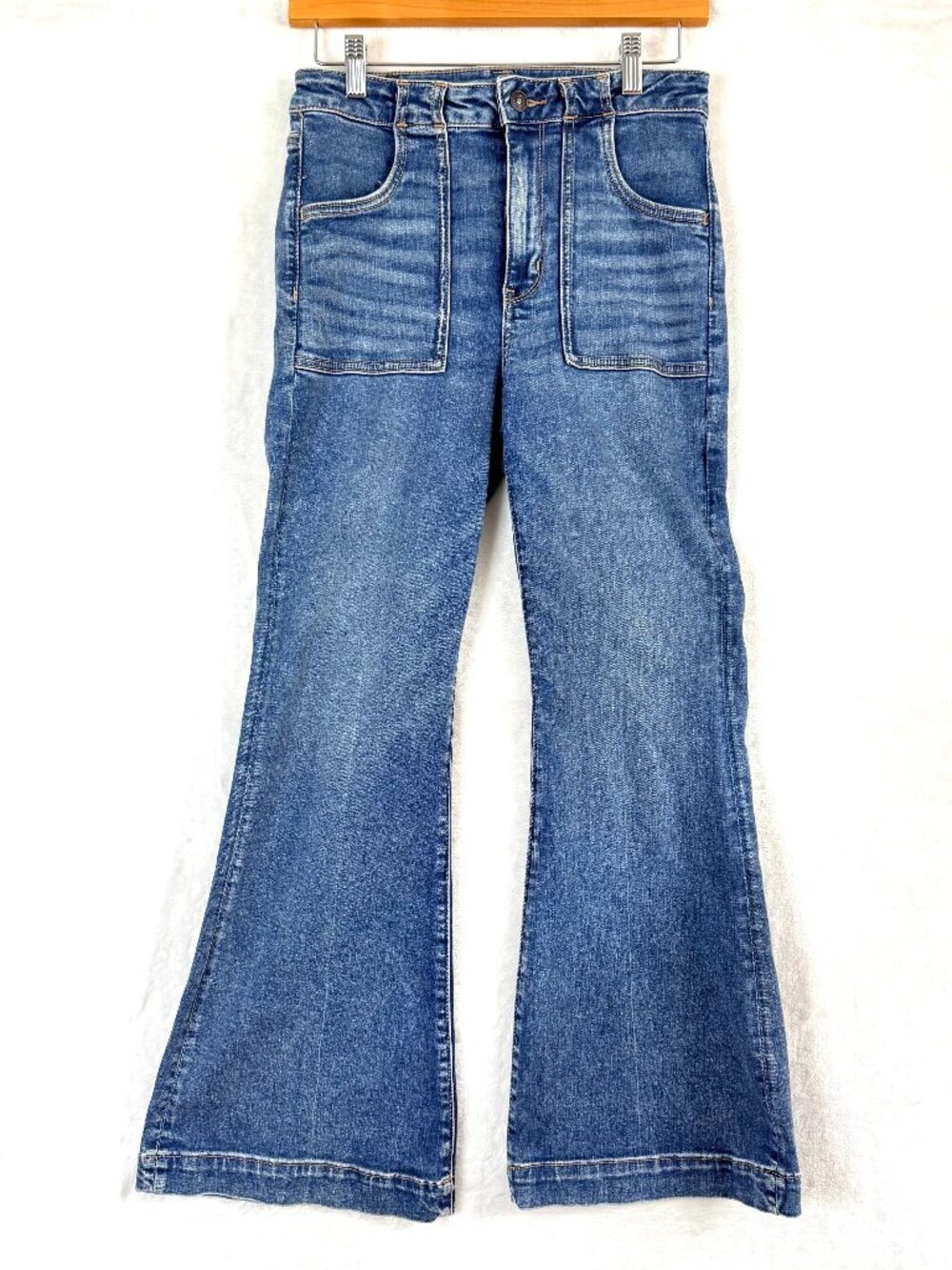 American Eagle Super Hi Rise Flare Patch Pocket Stretch Y2K Jeans Womens 6 Short